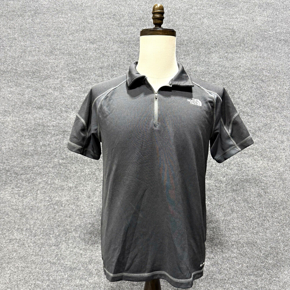 The North Face FlashDry Polo Shirt Mens Large Gray Black 1/4 Zip Performance